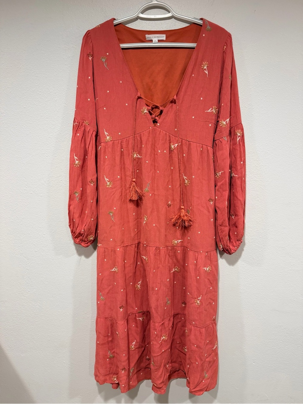 Bohemian Rust Maxi Dress with Tassel Tie